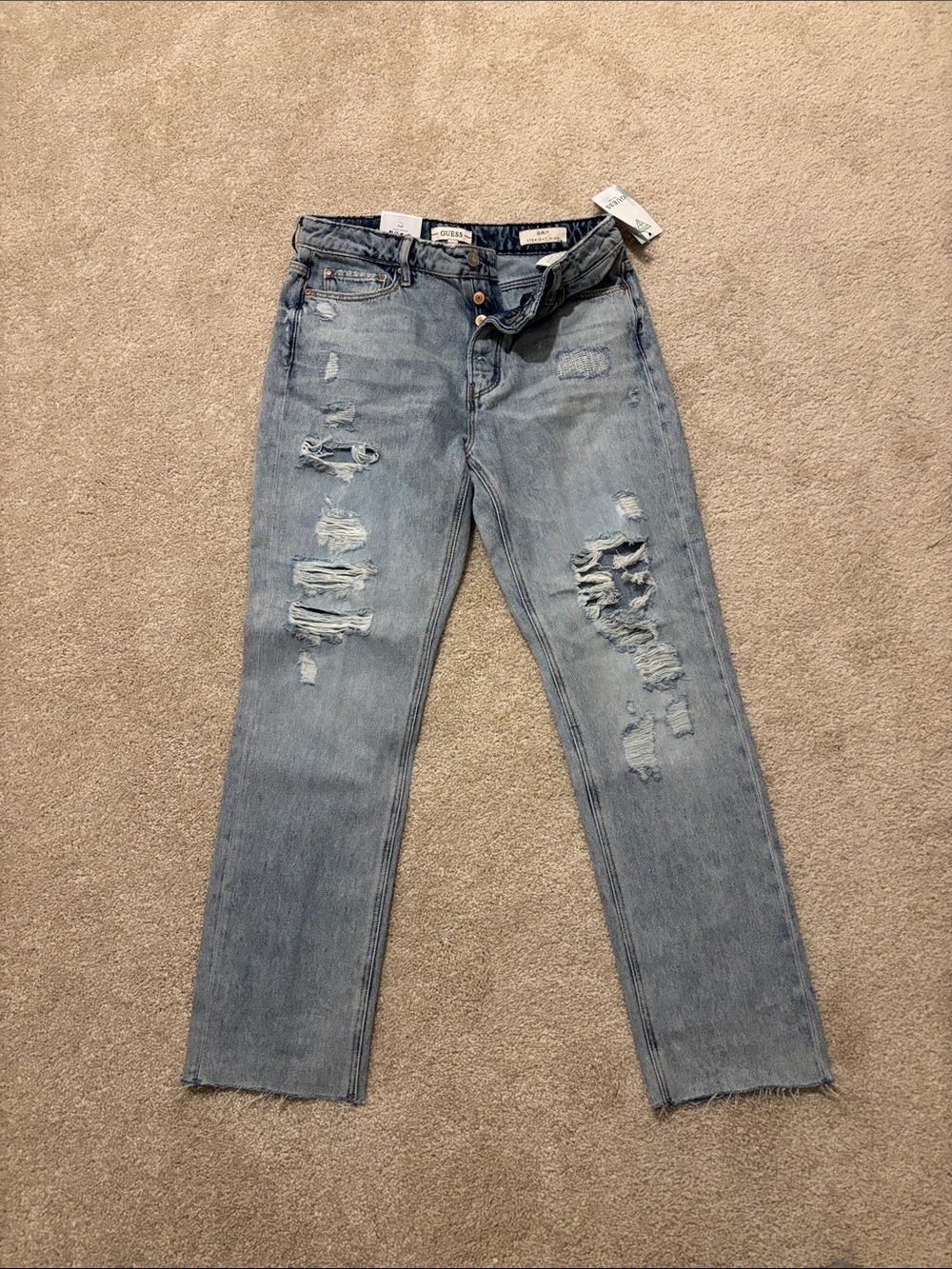 NWT GUESS Girly Straight High Distressed Jeans Light Wash 29